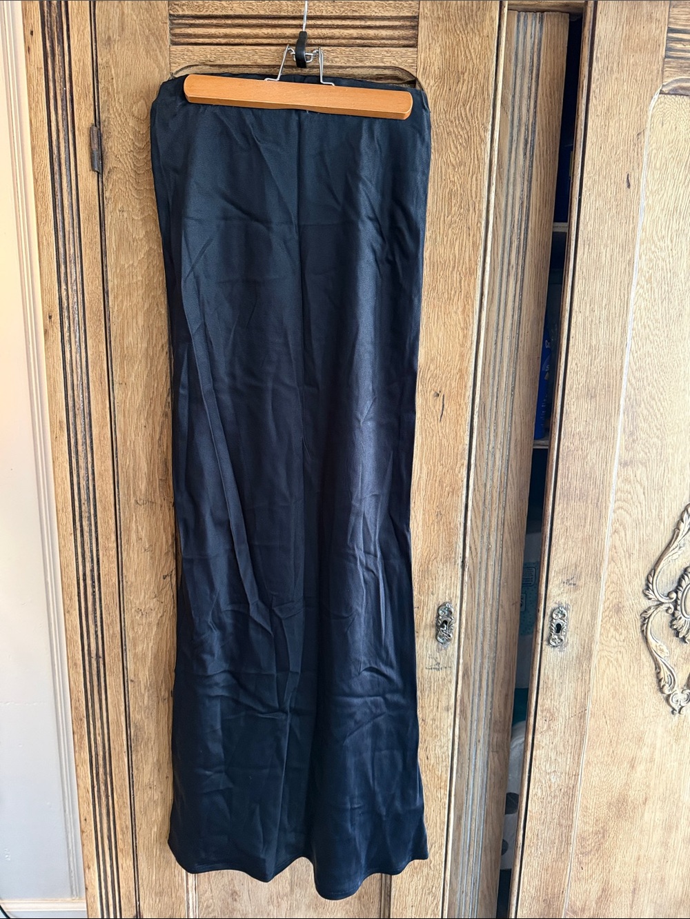 Anthropologie Black Satin-Look Skirt
